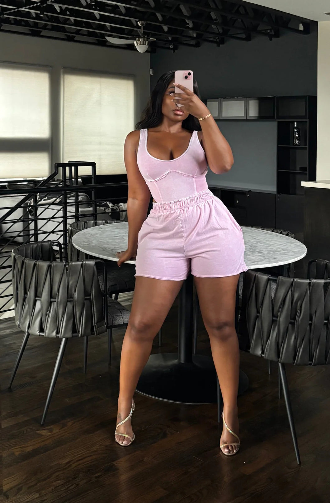 MINERAL WASHED BODYSUIT & SHORTS SET