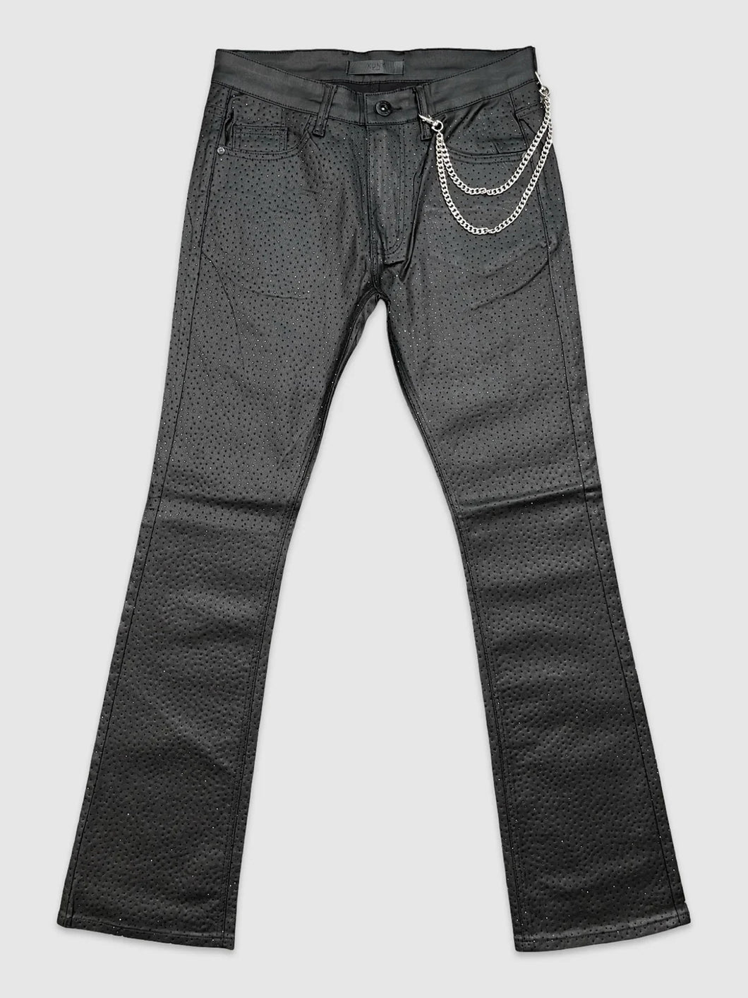 WAXED RHINESTONE STACK PANTS