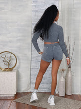 Load image into Gallery viewer, WASHED LS CROP JACKET &amp; SHORTS SET
