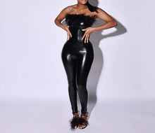 Load image into Gallery viewer, FUR TRIM DETAIL TUBE PU JUMPSUIT

