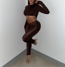 Load image into Gallery viewer, LS TOP &amp; LACE UP DETAIL PANTS SET
