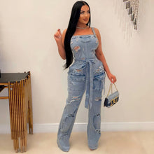 Load image into Gallery viewer, DISTRESSED DENIM JUMPSUIT
